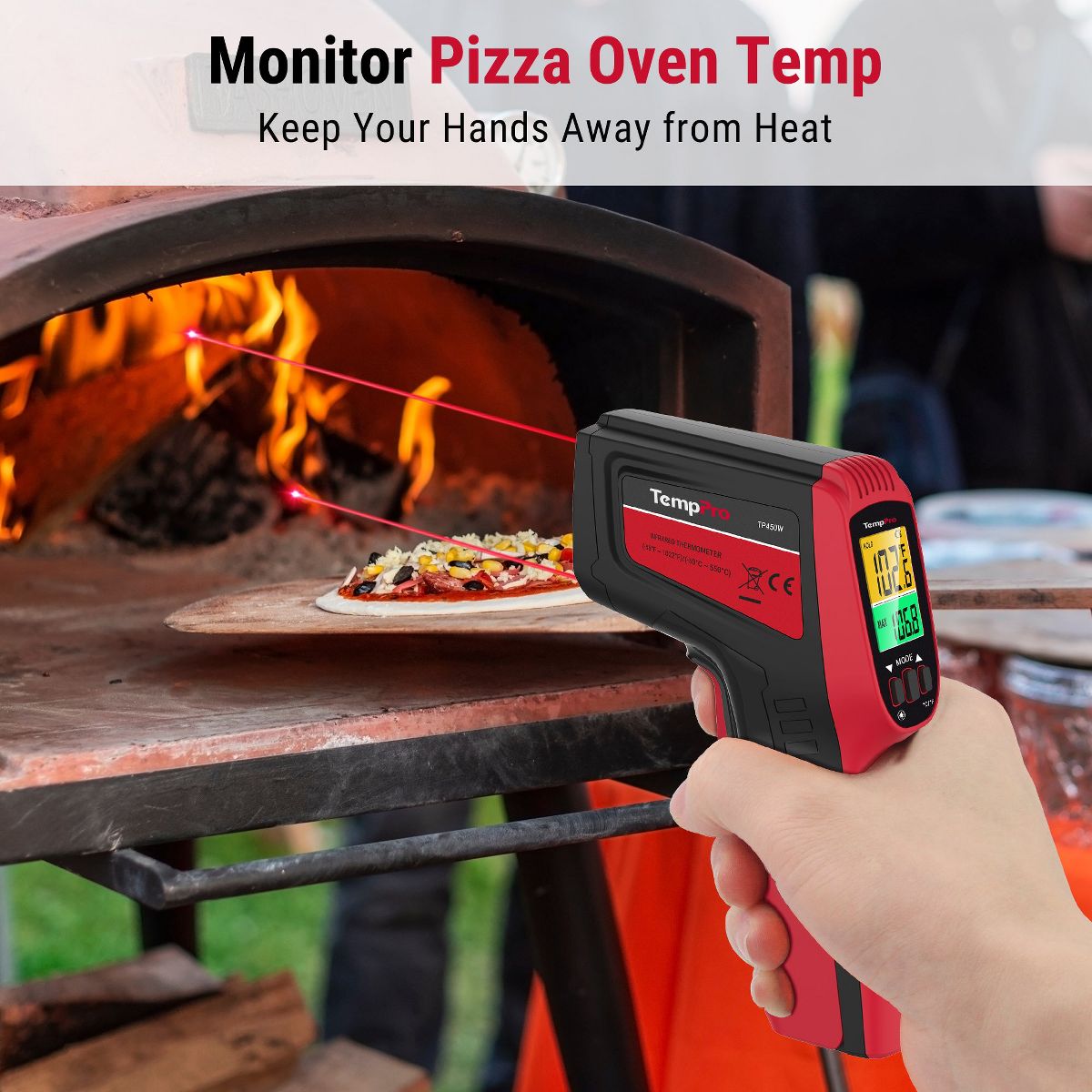 TempPro TP450W Dual Laser Temperature Gun for Cooking, Digital Infrared Thermometer for Pizza Oven Grill, Laser Thermometer Gun - thumbnail 7