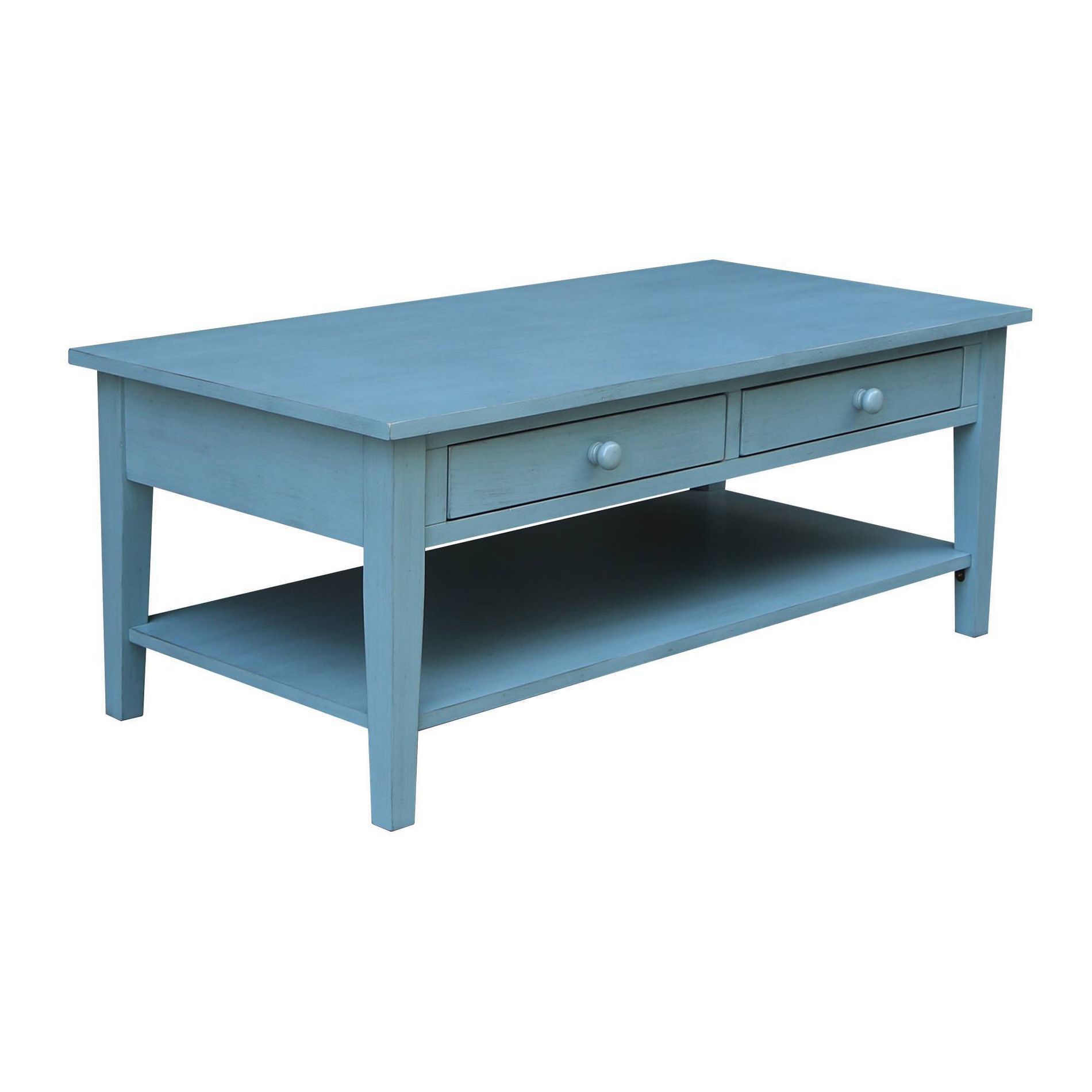 International Concepts Spencer Coffee Table Antique Ocean Blue: Solid Wood, Rectangle, 48x24"