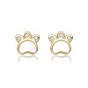 Guili 14K Gold Plated with White Mother Of Pearl & Clear Cubic Zirconia Paw Design Stud Earrings For Kids - 2 of 3