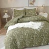 Olive Green Floral Duvet Cover Twin, Soft Cotton, Reversible Vintage Botanical Bedding Set with 2 Pillowcases and Zipper Closure. - 3 of 4