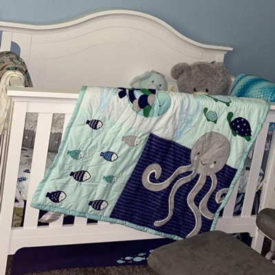 Lambs Ivy Oceania 6 piece Baby Crib Bedding Set Blue Ocean Nautical Aquatic Whale Octopus Theme Target