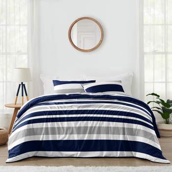 3pc Striped Full/Queen Kids' Comforter Bedding Set Navy and Gray - Sweet Jojo Designs