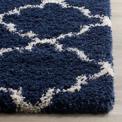 Navy and Ivory Geometric Shag Area Rug 4' x 6'