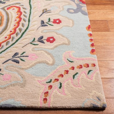 Handmade Beige and Blue Wool Tufted Square Rug