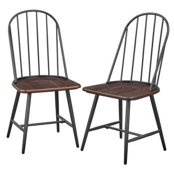 Set of 2 Milo Windsor Metal with Wood Seat Dining Chairs Black/Espresso Brown - Buylateral