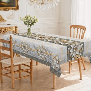LOVEVOOK Washable Round Flower Tablecloth, Rectangle Floral Table Cover for Party Picnic Dinner Christmas Decor Indoor and Outdoor - 1 of 4