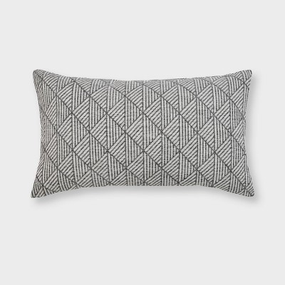 14"x24" Oversized Geometric Chenille Woven Jacquard Reversible Lumbar Throw Pillow Charcoal Gray - freshmint: Contemporary Style, Indoor Use