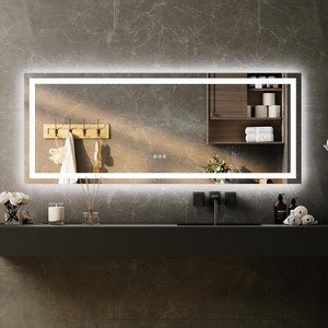 Anti-Fog LED Bathroom Mirror with Dual Light Source, Dimmable Brightness, 3 Color Temperatures, Memory Function, Tempered Glass - 1 of 4