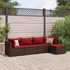 vidaXL Patio Lounge Set with Cushions Sectional Sofa Garden Backyard Poly Rattan - Brown and Red 5 Piece - 2 of 4