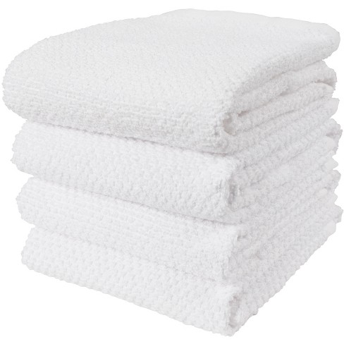 KAF Home Set of 4 Deluxe Popcorn Terry Kitchen Towels | 20 x 30 Inches |  100% Cotton Kitchen Dish Towels (White)