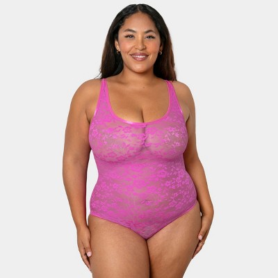 Curvy Couture Women's Plus Size No Show Lace Bodysuit
