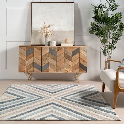 Blue Chevron Pattern Stain-Resistant Runner Rug