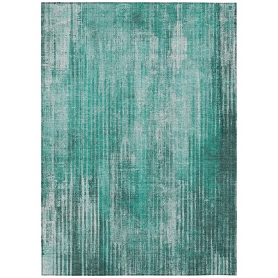 Teal Blue Aqua And Gray Striped Washable Indoor Outdoor Area Rug