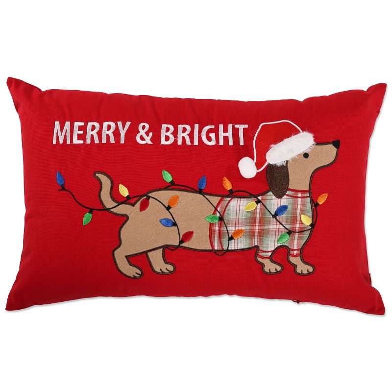 11.5&#34;x18.5&#34; &#39;Merry &#38; Bright&#39; Dachshund Lumbar Throw Pillow Red - Pillow Perfect, 1 of 6