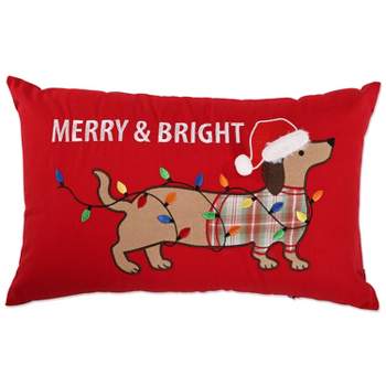 11.5"x18.5" 'Merry & Bright' Dachshund Lumbar Throw Pillow Red - Pillow Perfect