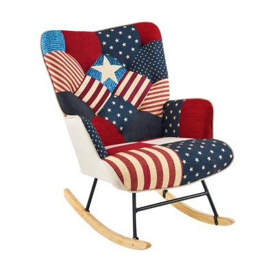 Beautyolove Red Fabric Upholstered Rocking Chair Nursery Rocker Glider Wingback Armchair with Solid Wood Legs
