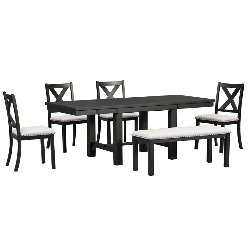 Farmhouse 6-Piece Expandable Dining Table Set with 4 Upholstered Chairs and 1 Bench - ModernLuxe, 5 of 14