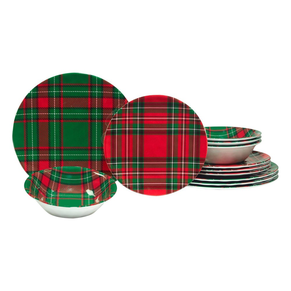 Photos - Other kitchen utensils Certified International 12pc Christmas Plaid Melamine Dinnerware Set 