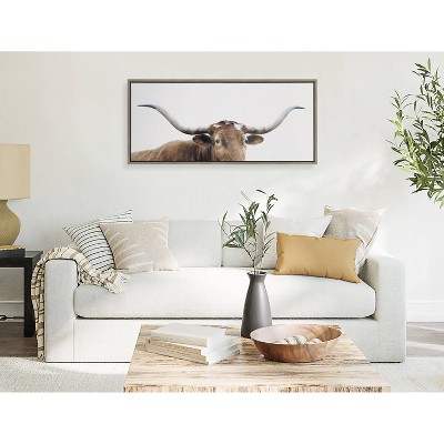 Texas Longhorn Gray Canvas Print with Polystyrene Frame