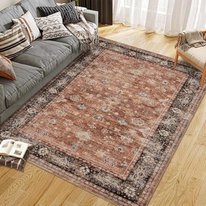 Indoor Washable Area Rug, Vintage Living Room Carpet, Floral Bedroom Retro Accent Throw Rug Office Dining Room Nursery, Brown/Black/Gray/Green - 1 of 4