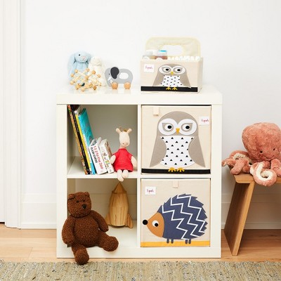 Friendly Owl Beige Fabric Collapsible Kids Storage Cube