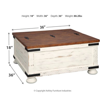 Modern Farmhouse 36" Square Lift-Top Coffee Table in Brown/White