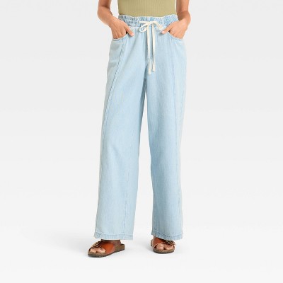 Women's High-Rise Drawstring Wide Leg Relaxed Fit Beach Pants - Universal Thread™