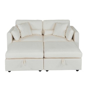 Chenille Upholstered Sectional Sofa, Modern 2-Seat Couch with Right Armrest, 2 Ottomans, Solid Wood & Hardware Feet, Easy Assembly - 1 of 4