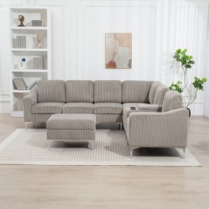 Aortzio 106.5"W Modern Corduroy Track Arm Modular Sectional Sofa - 1 of 4