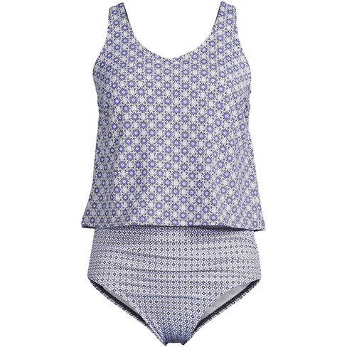 Lands' End Women's Long Torso Chlorine Resistant One Piece Fauxkini Swimsuit  - X-small - Blackberry Geo Mix : Target