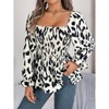 Women's Square Neck Smocked Peplum Top - Lantern Sleeve Animal Print Blouse - 2 of 4