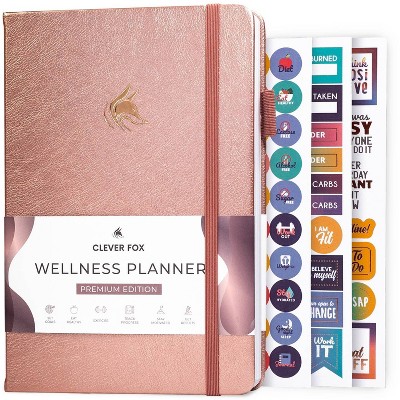 Undated Wellness Planner 6Months Weekly/Daily 8"x5.5" Rose Gold - Clever Fox: Faux Leather Pocket Planner, Adult Stationery