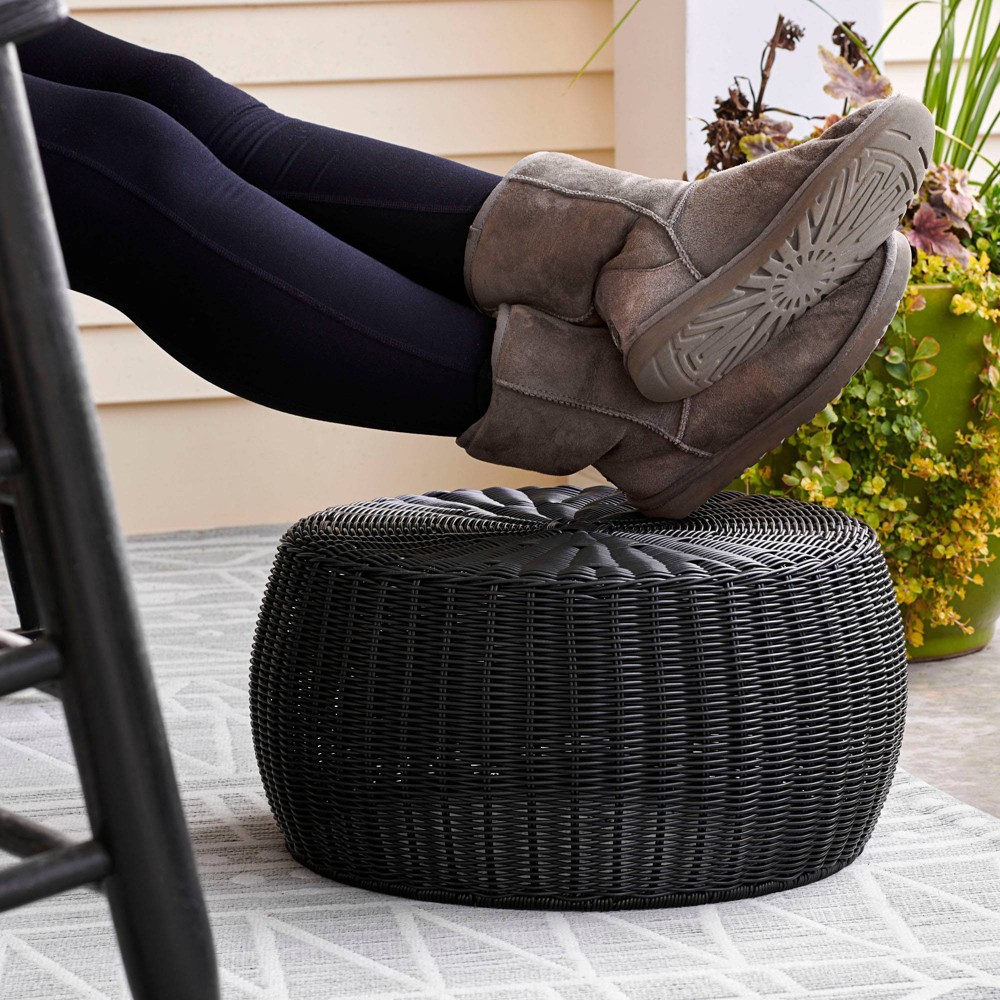 Photos - Pouffe / Bench Household Essentials Storage Ottoman Black: Resin & Iron Frame, 9" High, No Assembly Required
