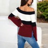 Anna-Kaci Women's Off-Shoulder Ribbed Knit Sweater with Color Block Design - 3 of 4