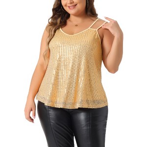 Agnes Orinda Women's Plus Size Sequin Metallic Sparkle Sleeveless Spaghetti Strap Party Prom Camisole - 1 of 4