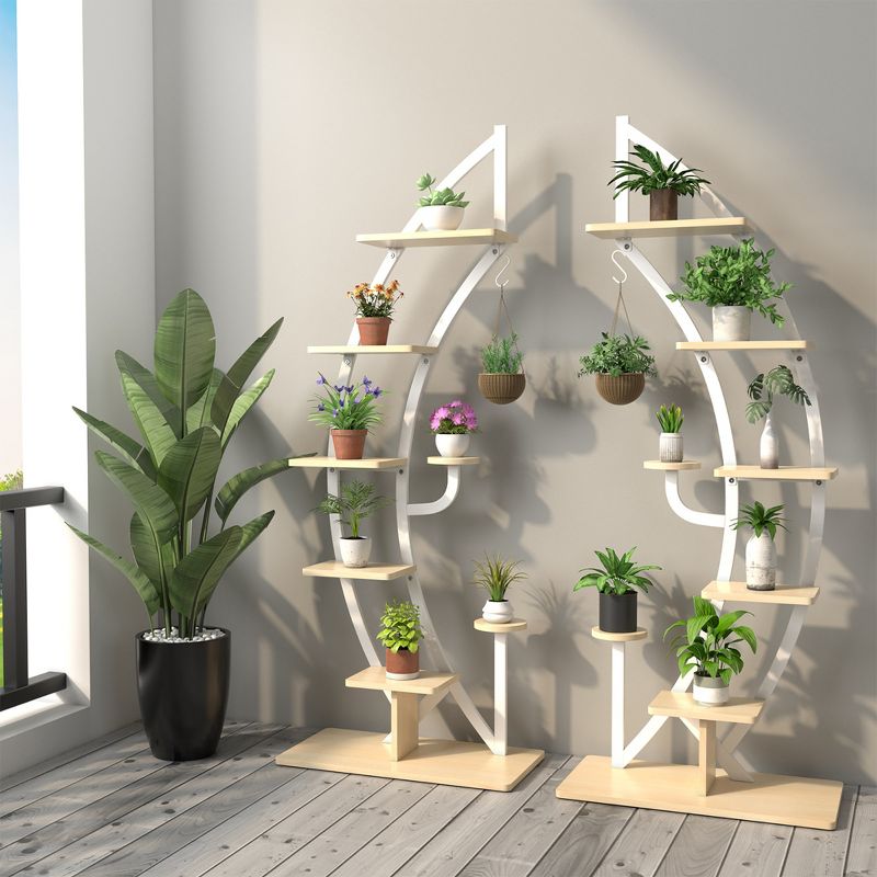 Costway 6 Tier Potted Metal Plant Stand Rack Curved Stand Holder Display Shelf with Hook, 5 of 11