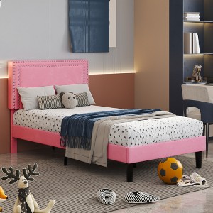 VECELO Velvet Upholstered Platform Bed Frame with Adjustable Headboard, Sturdy Wood Slats & Metal Support, No Box Spring Needed, Twin/Full/Queen Size - 1 of 4