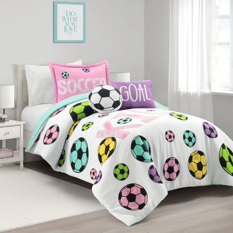 Kids' Girls Soccer Kick Reversible Oversized Comforter Bedding Set - Lush Décor, 1 of 8