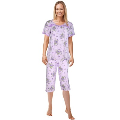 JEFFRICO Pajamas For Women Capri Set Sleepwear Soft Pajamas Short Sleeve Pajama Sleepshirt With Capri Pants