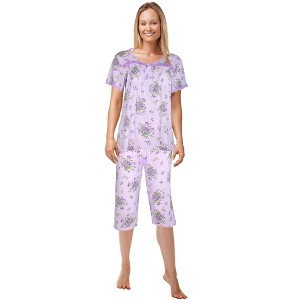 JEFFRICO Pajamas For Women Capri Set Sleepwear Soft Pajamas Short Sleeve Pajama Sleepshirt With Capri Pants - 1 of 4