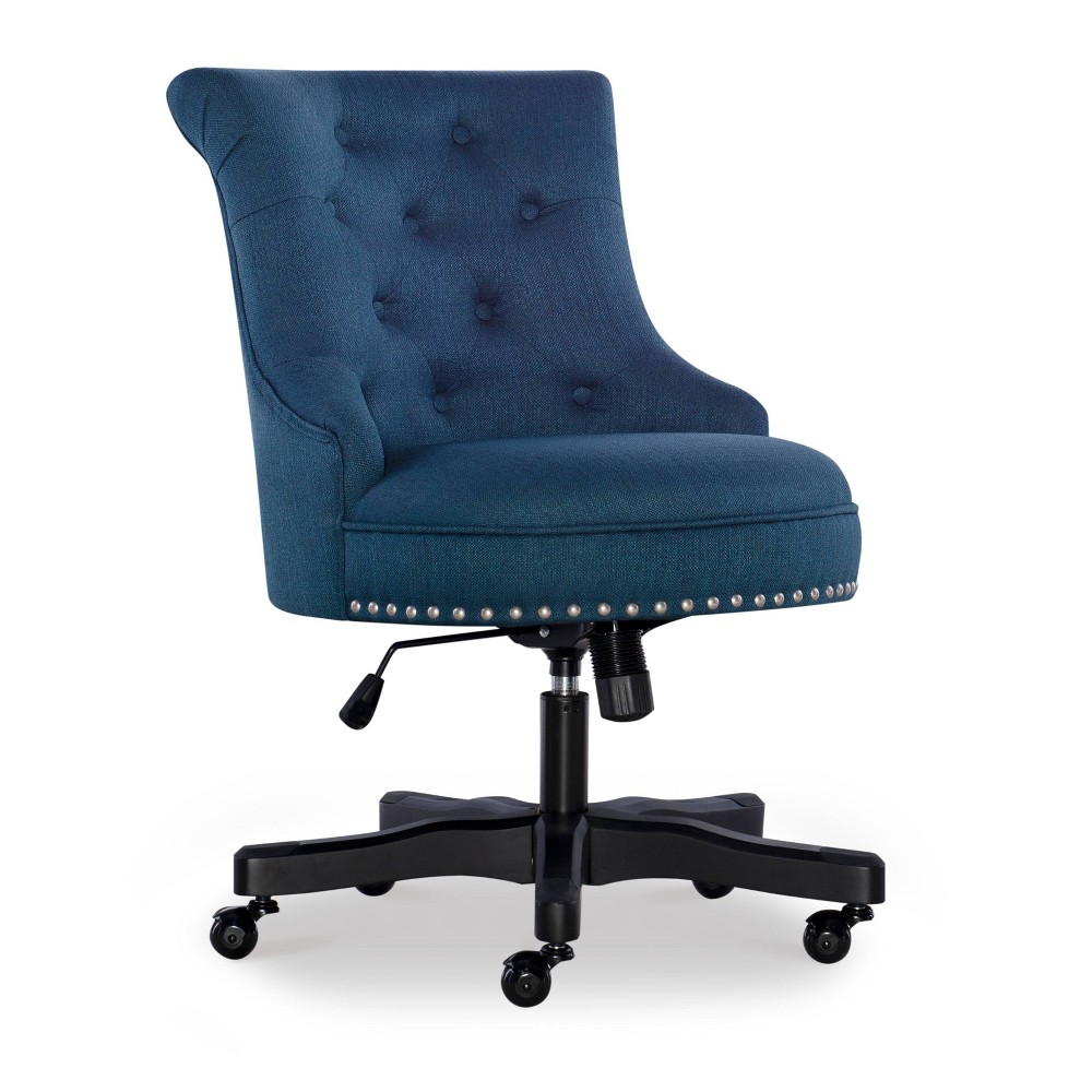 Photos - Computer Chair Linon Sinclair Traditional Tufted Wood Base Swivel Azure Office Chair Blue - Lin 