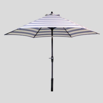 9 Round Cabana Stripe Patio Umbrella Navy Light Wood Pole Threshold Brickseek