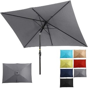 Heynemo 6.5 x 10 Ft Rectangular Patio Umbrella, Outdoor Table Market Umbrella with Crank, 6 Steel Ribs, Polyester Canopy, Tilt Umbrella - 1 of 4