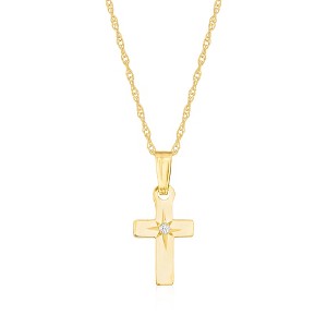 Ross-Simons Baby's 14kt Yellow Gold Cross Pendant Necklace With Diamond Accent Size 13 - 1 of 4
