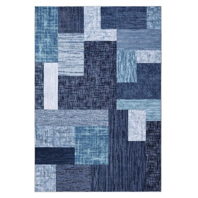 Washable Modern Plaid Rug Non Slip Low Pile Rug Soft Geometric Throw Floor Cover Foldable Indoor Carpet for Living Room Bedroom Playroom Nursery