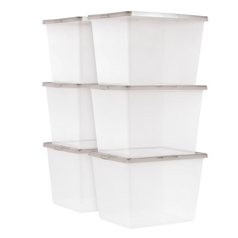 Iris 17 Qt. Snap Top Plastic Storage Box in Clear with Gray Lid