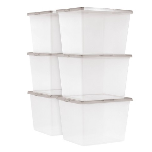 IRIS USA 19 Quart Stack & Pull Clear Plastic Storage Box, Gray, 5