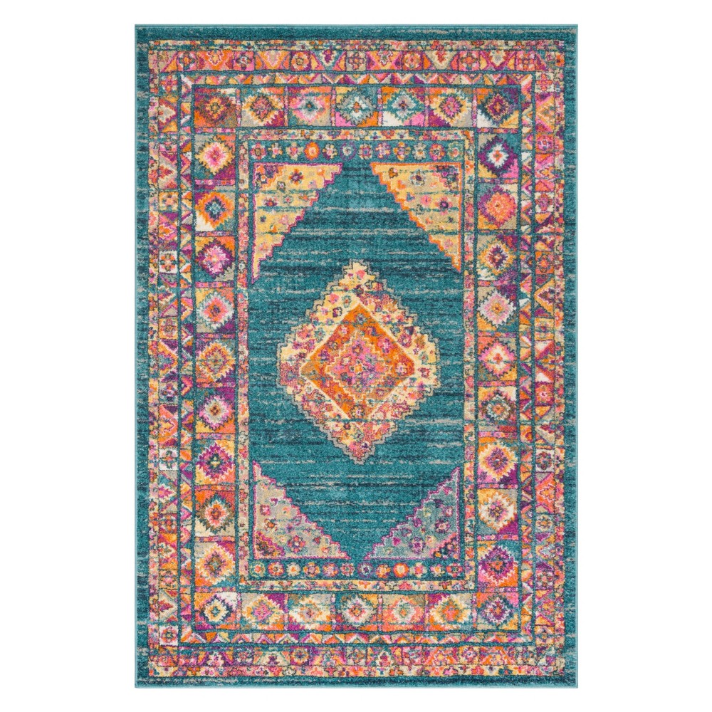 4'x6' Geometric Design Loomed Area Rug Light Blue/Orange - Safavieh