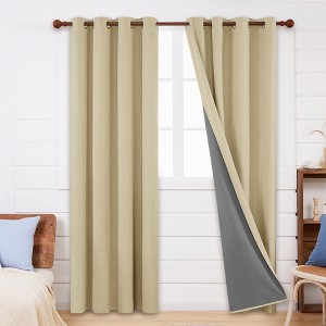 Deconovo Faux Linen Total Blackout with Coating Curtains (2 Panel) - 1 of 4