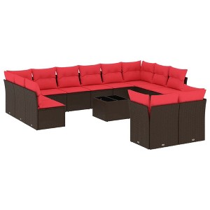 vidaXL 13 Piece Patio Sofa Set with Cushions Brown Poly Rattan - 1 of 4